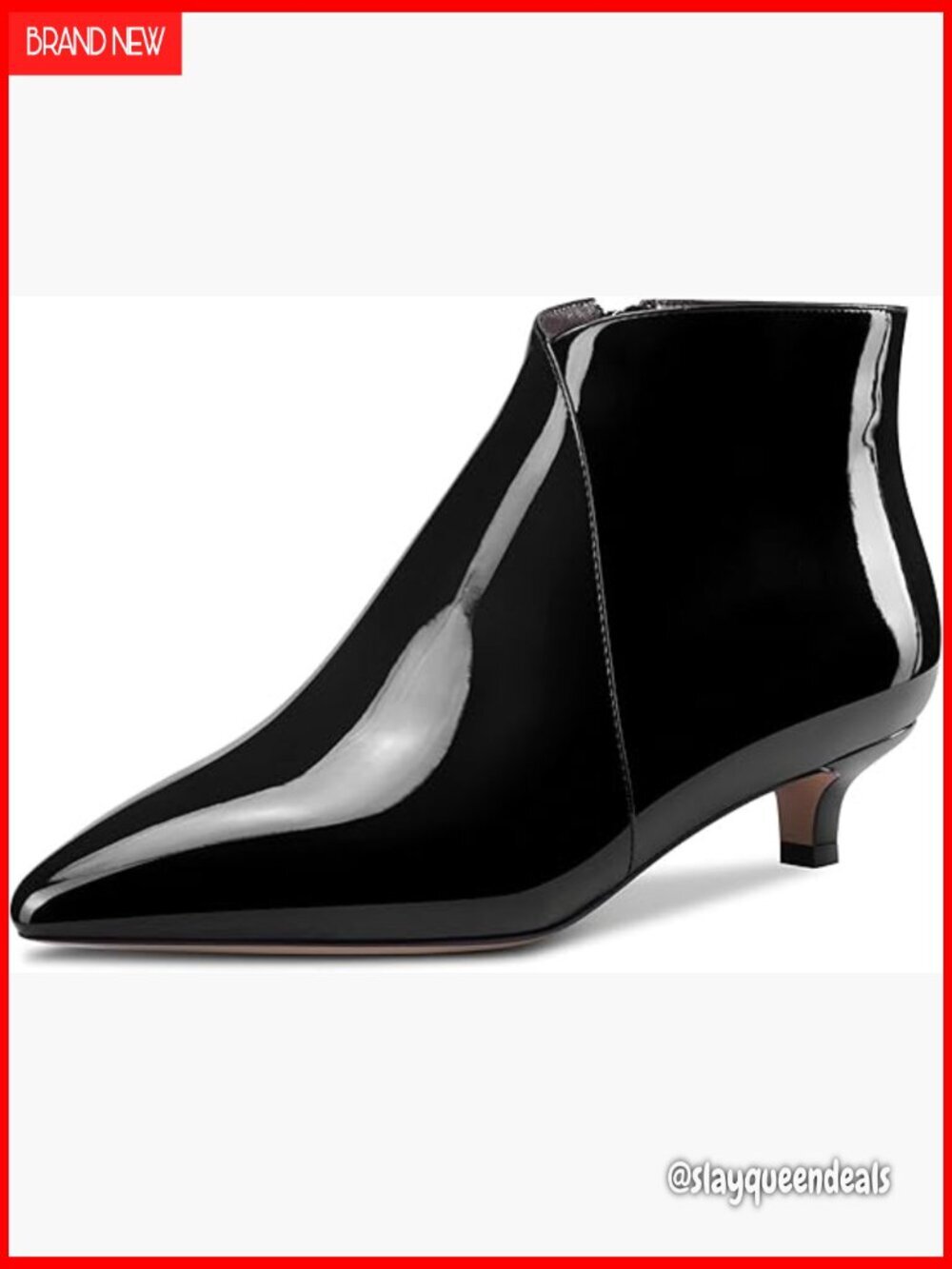 Women's Ankle Boots Pointed Toe Low Kitten Heel Patent Zipper Dress Shoes